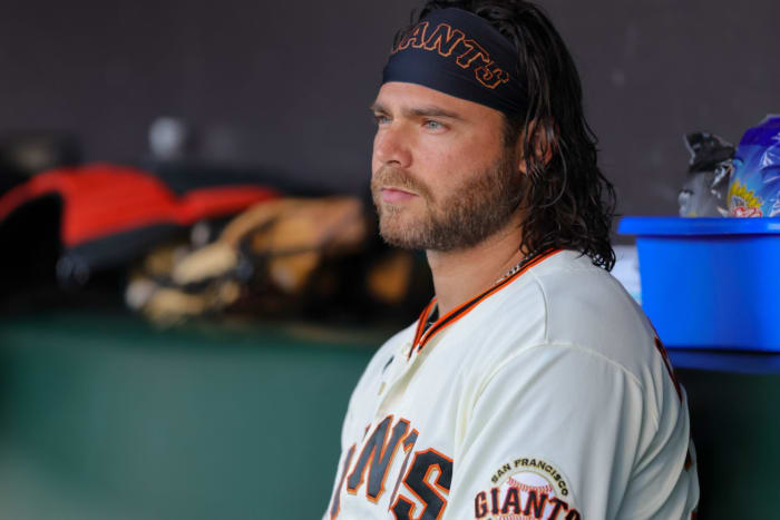 Jul 31, 2023; San Francisco, California, USA; San Francisco Giants shortstop Brandon Crawford (35) during the game against the Arizona Diamondbacks at Oracle Park.